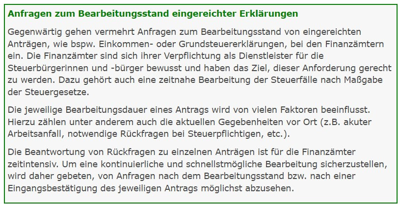 Finanzamt Würzburg - Bearbeitungsdauer ESt-Erklärungen